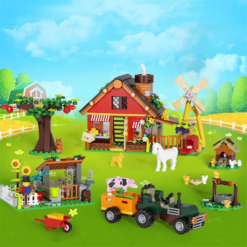 Agriculture Farm House - Kreatywny model farma z wiatrakami, klocki